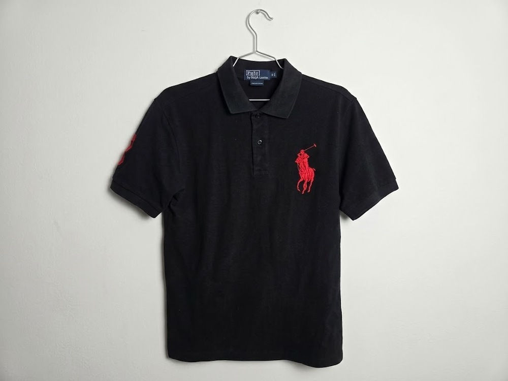 Polo by Ralph Lauren Men Vtg Black w/ Big Red Pony 100% Cotton Polo Shirt Large